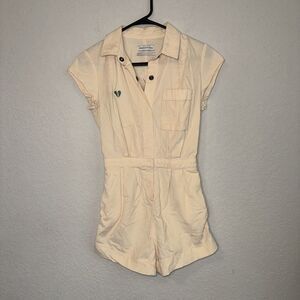 Urban Outfitters Romper Womens XS Beige Corduroy Knock Out Sleeveless Snap Front